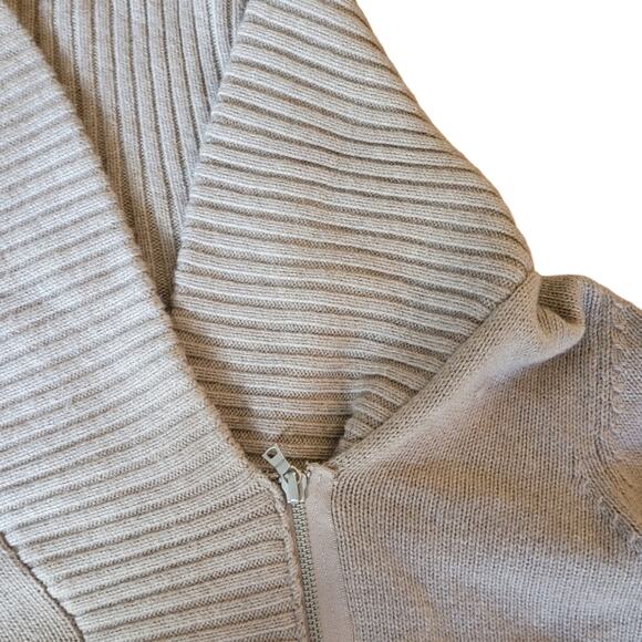 GAP Women’s Tan Wool Blend Sweater Large Neutral Crossover Quarter Zip Old Money - Picture 3 of 9